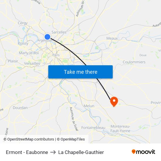 Ermont - Eaubonne to La Chapelle-Gauthier map