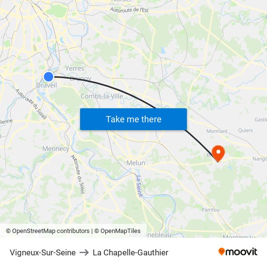 Vigneux-Sur-Seine to La Chapelle-Gauthier map