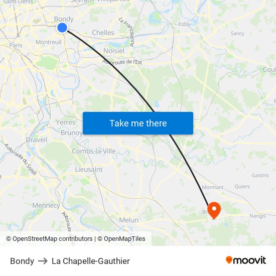Bondy to La Chapelle-Gauthier map