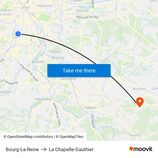Bourg-La-Reine to La Chapelle-Gauthier map