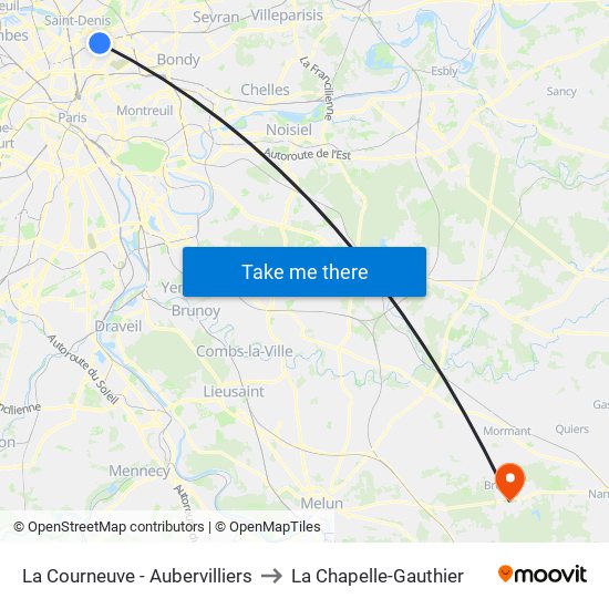 La Courneuve - Aubervilliers to La Chapelle-Gauthier map