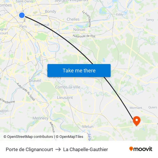 Porte de Clignancourt to La Chapelle-Gauthier map
