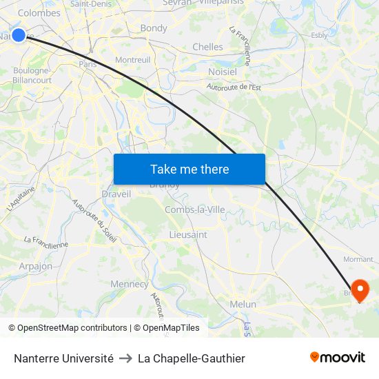 Nanterre Université to La Chapelle-Gauthier map