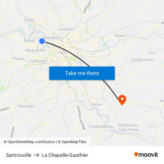 Sartrouville to La Chapelle-Gauthier map