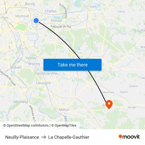 Neuilly-Plaisance to La Chapelle-Gauthier map