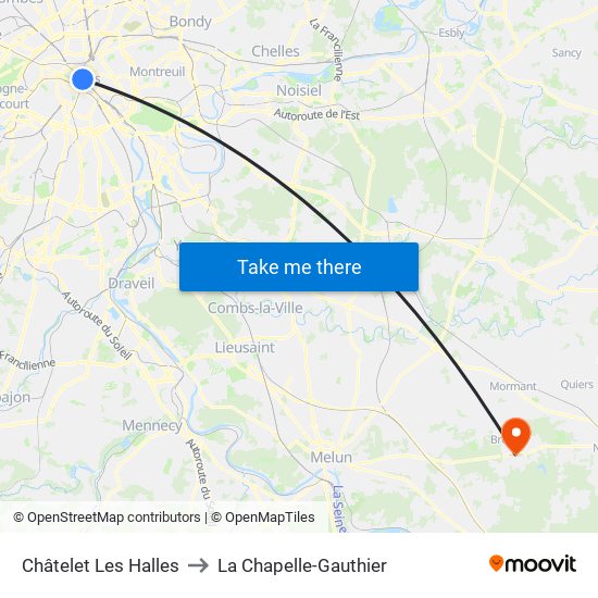 Châtelet Les Halles to La Chapelle-Gauthier map