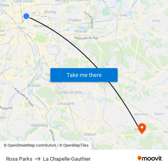 Rosa Parks to La Chapelle-Gauthier map