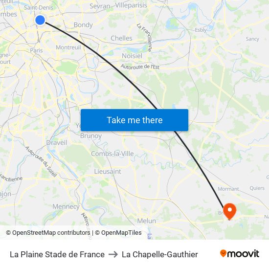 La Plaine Stade de France to La Chapelle-Gauthier map
