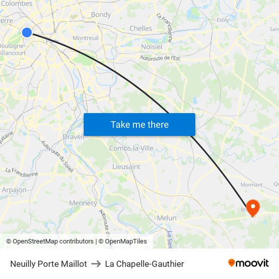 Neuilly Porte Maillot to La Chapelle-Gauthier map