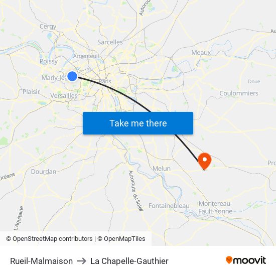 Rueil-Malmaison to La Chapelle-Gauthier map