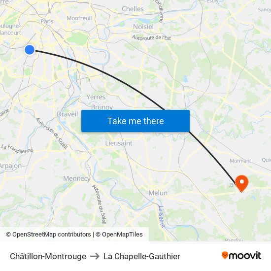 Châtillon-Montrouge to La Chapelle-Gauthier map