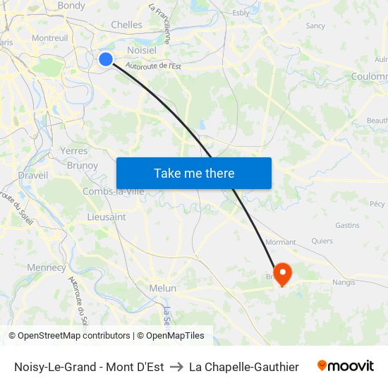 Noisy-Le-Grand - Mont D'Est to La Chapelle-Gauthier map