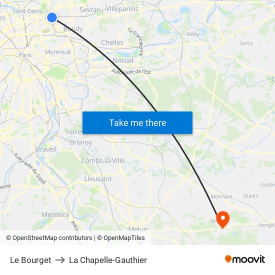 Le Bourget to La Chapelle-Gauthier map