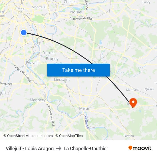Villejuif - Louis Aragon to La Chapelle-Gauthier map