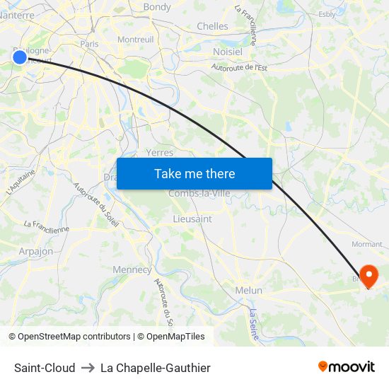 Saint-Cloud to La Chapelle-Gauthier map