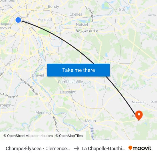 Champs-Élysées - Clemenceau to La Chapelle-Gauthier map