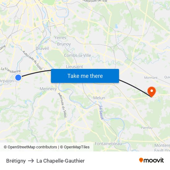 Brétigny to La Chapelle-Gauthier map