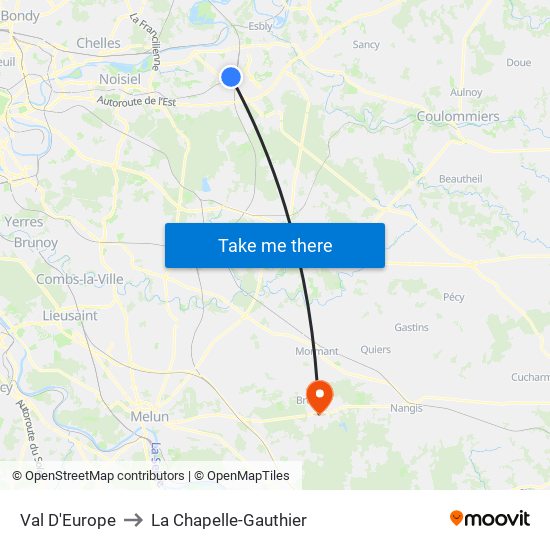 Val D'Europe to La Chapelle-Gauthier map
