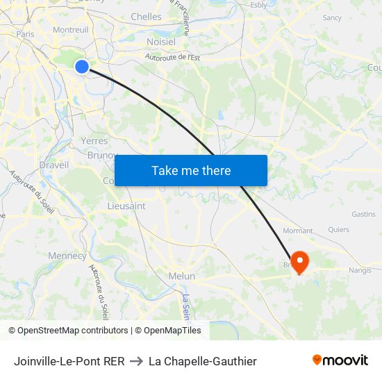 Joinville-Le-Pont RER to La Chapelle-Gauthier map