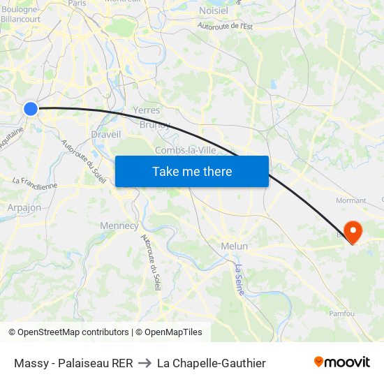 Massy - Palaiseau RER to La Chapelle-Gauthier map