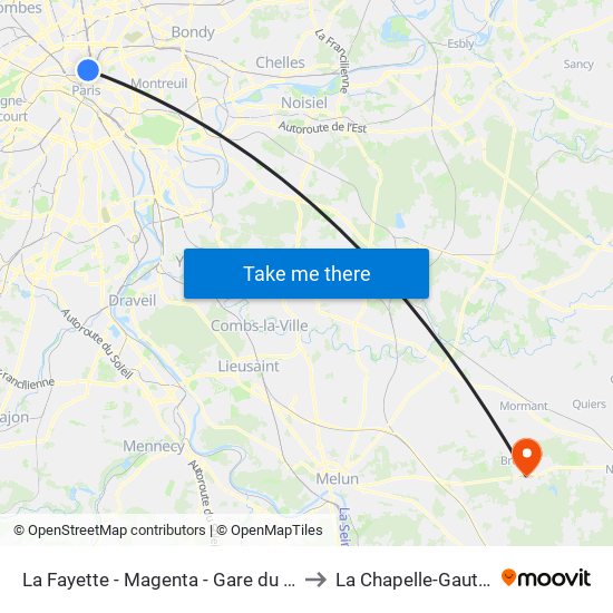 La Fayette - Magenta - Gare du Nord to La Chapelle-Gauthier map