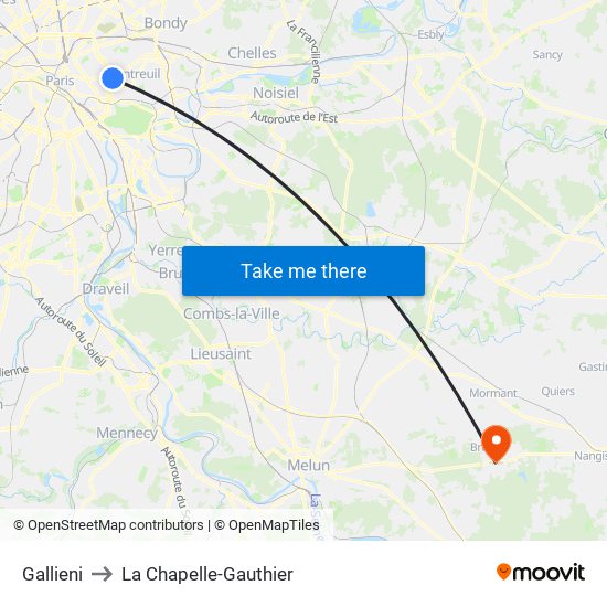 Gallieni to La Chapelle-Gauthier map