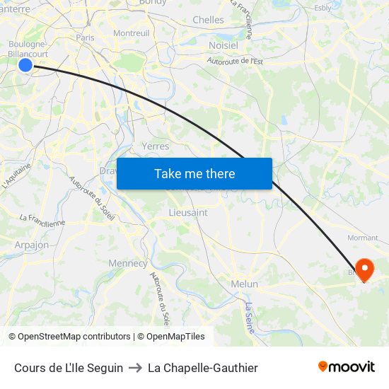 Cours de L'Ile Seguin to La Chapelle-Gauthier map