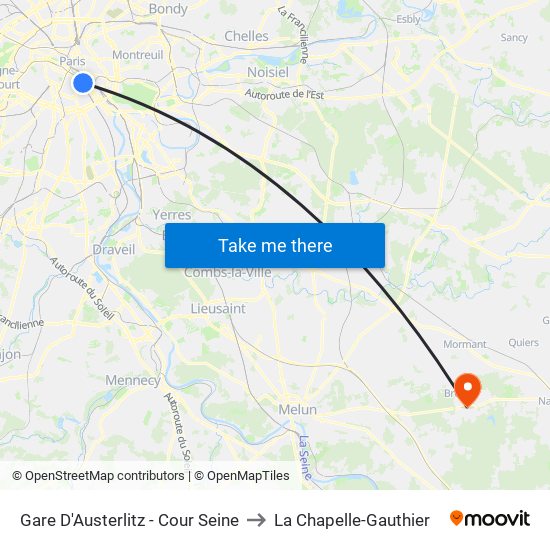 Gare D'Austerlitz - Cour Seine to La Chapelle-Gauthier map