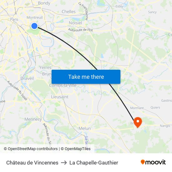 Château de Vincennes to La Chapelle-Gauthier map