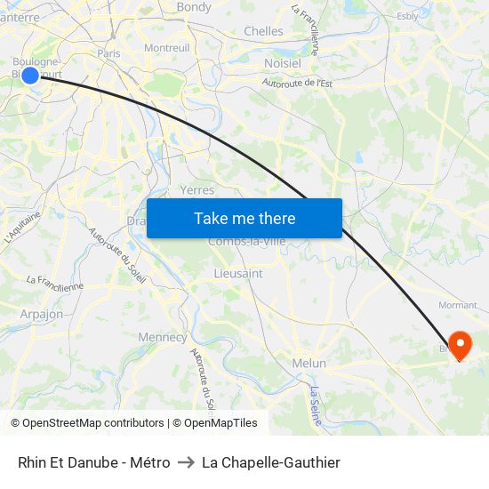Rhin Et Danube - Métro to La Chapelle-Gauthier map