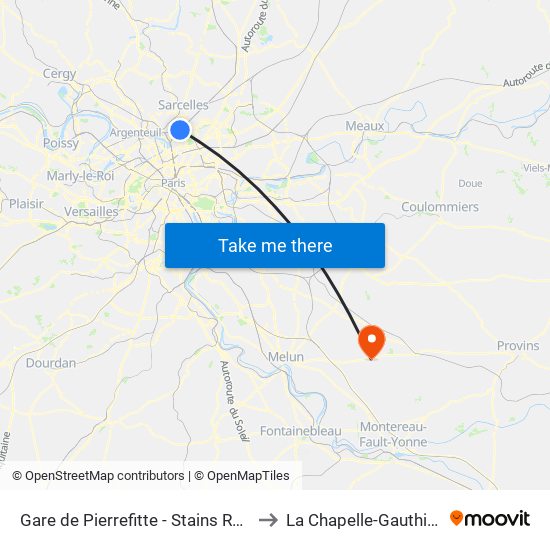 Gare de Pierrefitte - Stains RER to La Chapelle-Gauthier map
