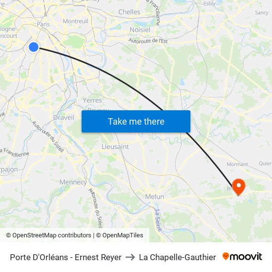 Porte D'Orléans - Ernest Reyer to La Chapelle-Gauthier map