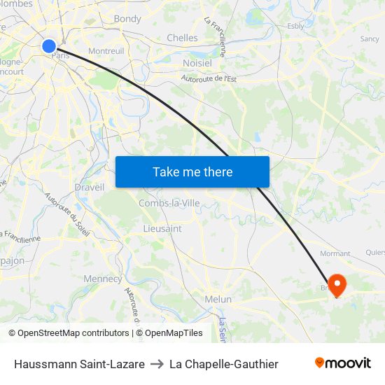 Haussmann Saint-Lazare to La Chapelle-Gauthier map