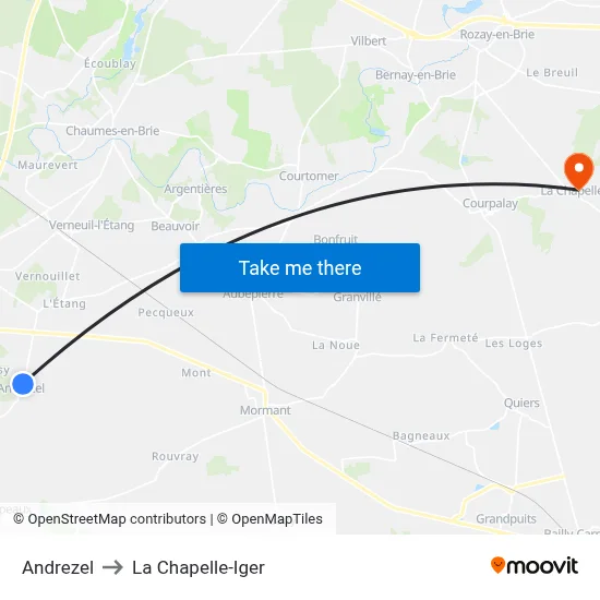 Andrezel to La Chapelle-Iger map