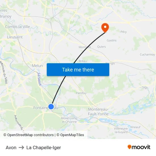 Avon to La Chapelle-Iger map