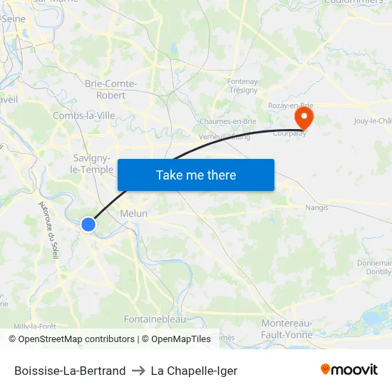Boissise-La-Bertrand to La Chapelle-Iger map