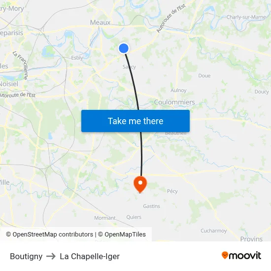 Boutigny to La Chapelle-Iger map