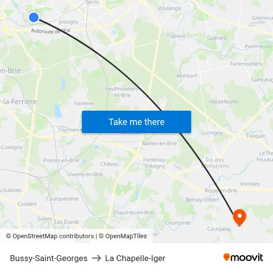 Bussy-Saint-Georges to La Chapelle-Iger map