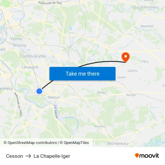 Cesson to La Chapelle-Iger map