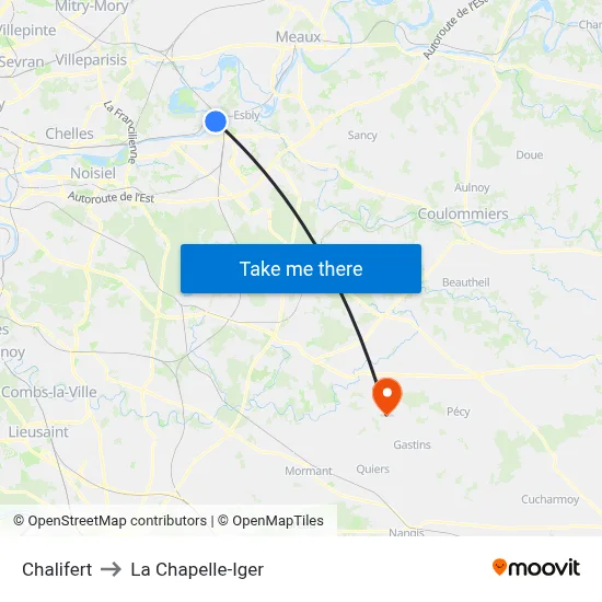 Chalifert to La Chapelle-Iger map