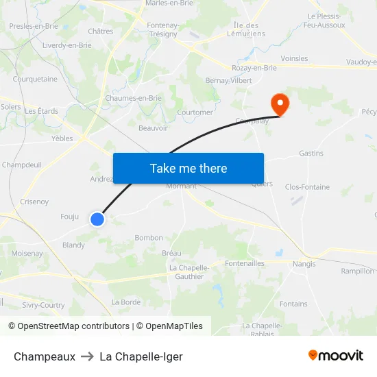 Champeaux to La Chapelle-Iger map