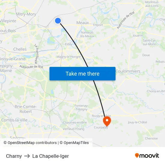 Charny to La Chapelle-Iger map