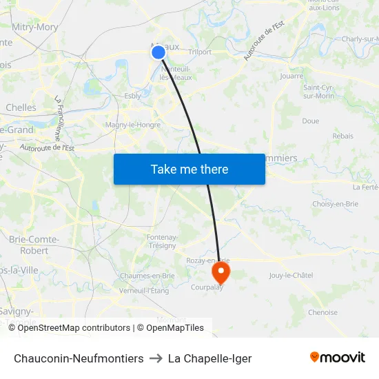 Chauconin-Neufmontiers to La Chapelle-Iger map