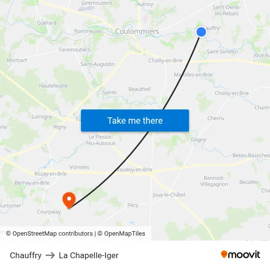 Chauffry to La Chapelle-Iger map