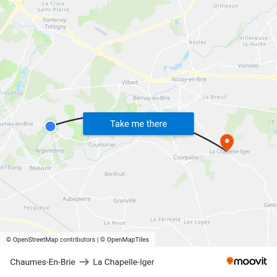 Chaumes-En-Brie to La Chapelle-Iger map
