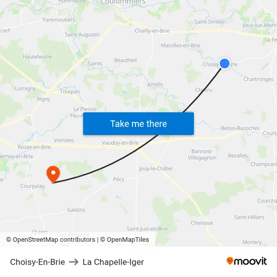 Choisy-En-Brie to La Chapelle-Iger map