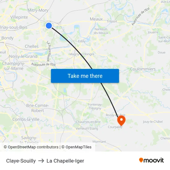 Claye-Souilly to La Chapelle-Iger map