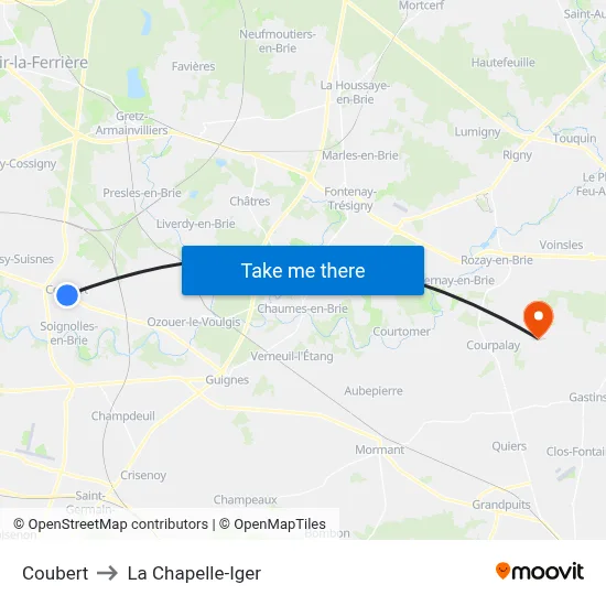 Coubert to La Chapelle-Iger map