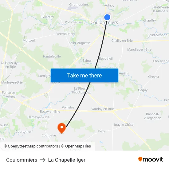 Coulommiers to La Chapelle-Iger map