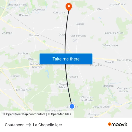 Coutencon to La Chapelle-Iger map
